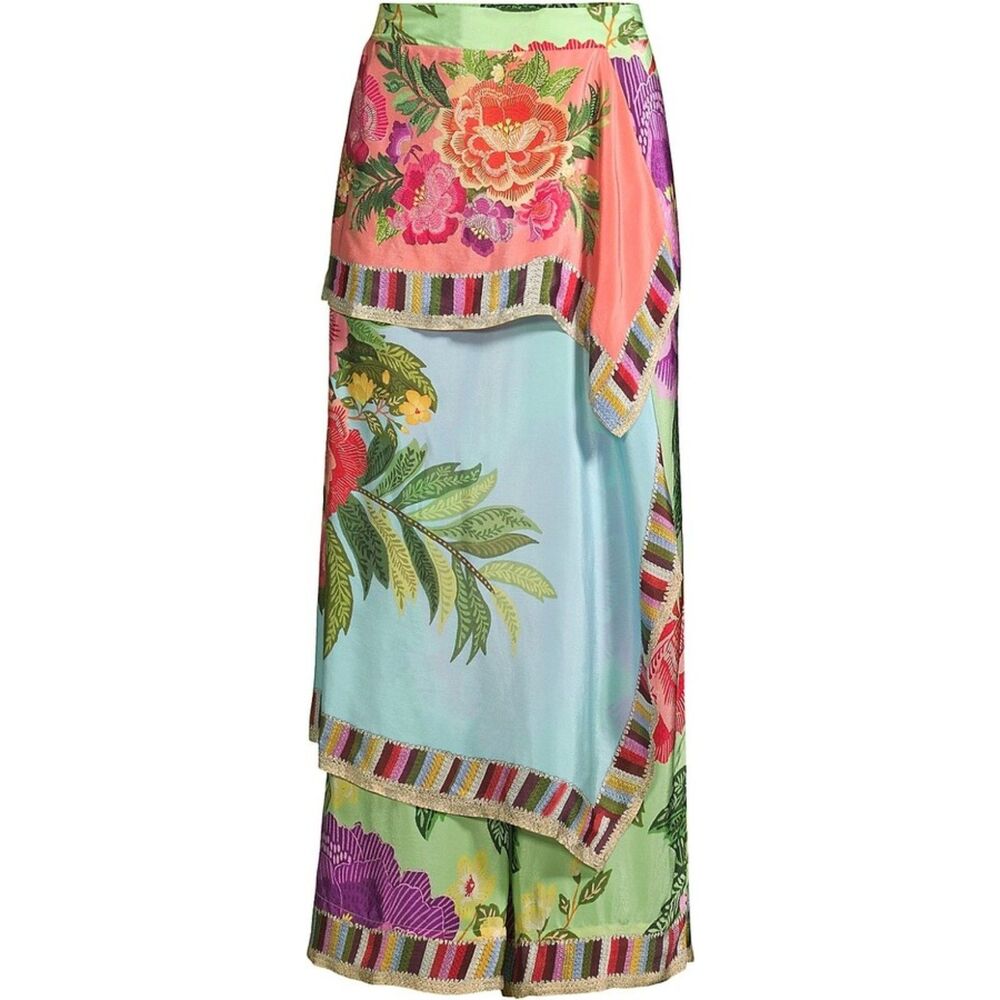 NWT Farm Rio Women's Flower Scarves Layered Pants - Flower Scarves Multi